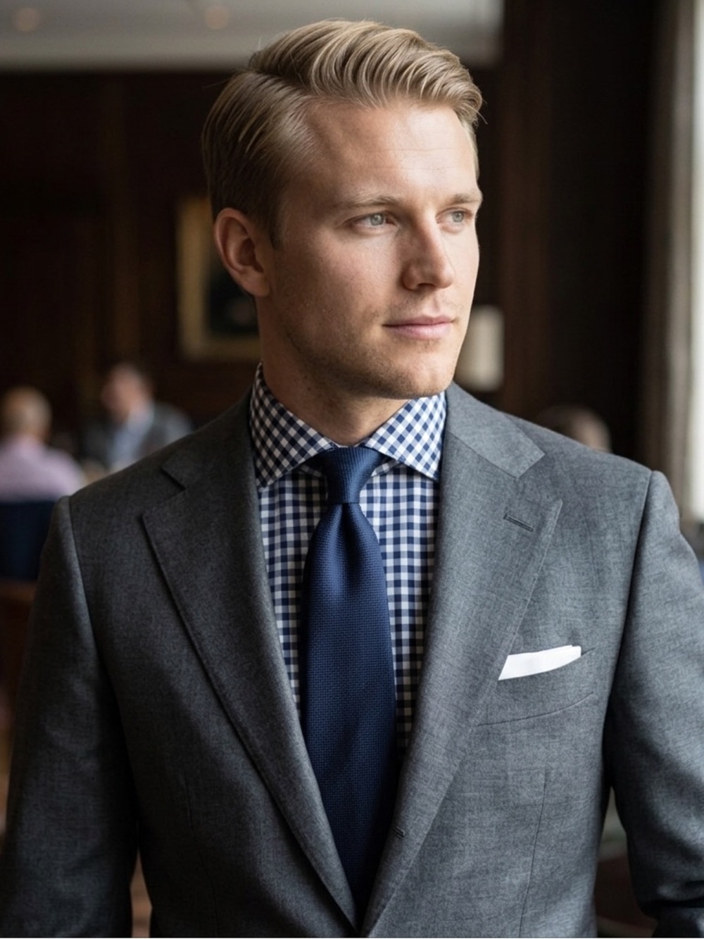 Eton Navy and White Gingham Button-Down Shirt - Picture 2 of 13